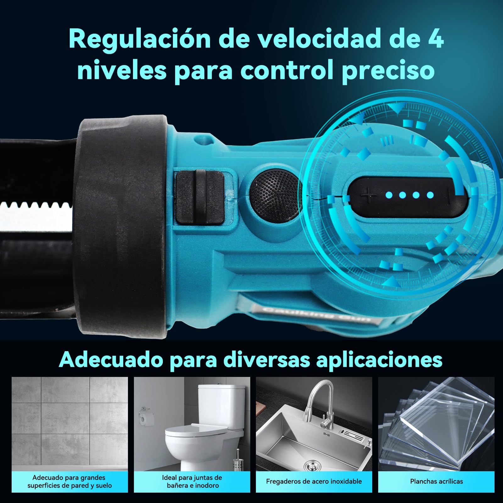 Pistola de cartucho con batería, 300 ml, compatible con Makita 18 V, jeringuilla eléctrica de silicona de 4 velocidades y luz LED, prensa de cartucho para sellar y pegar (sin batería)