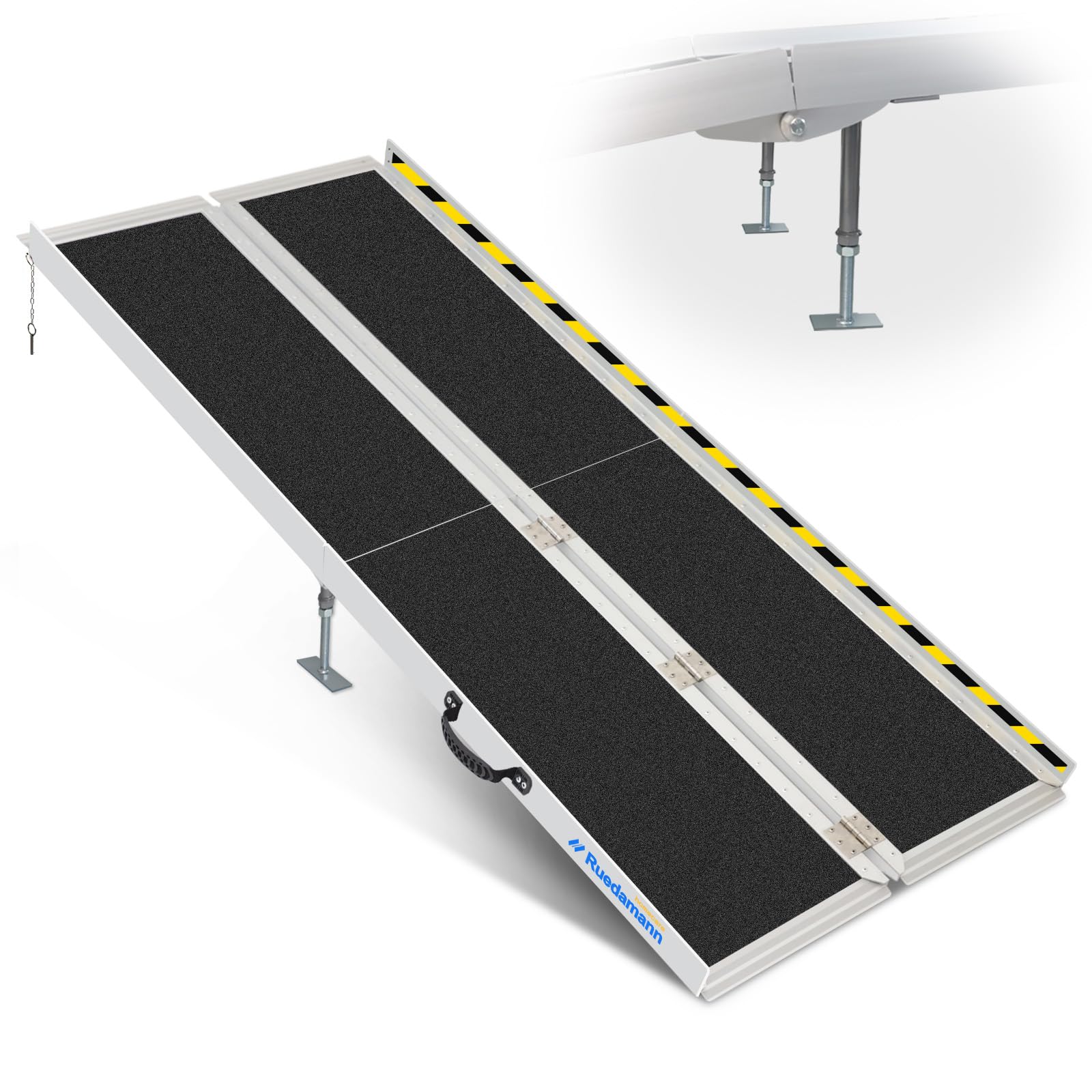 8FT Wheelchair Ramp, 600Lbs Capacity, Non-Slip Threshold Ramp, Portable Aluminum Folding Handicap Ramp, Wider Design, Mobility Ramp for Home, Wheelchairs, Steps, Stairs, Doorways, Curbs