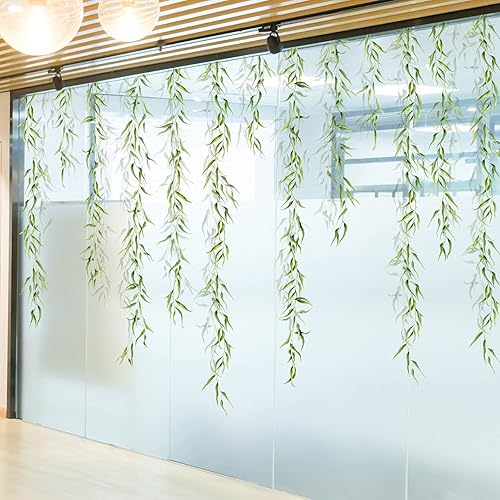 Miniatura 5 de 4 hojas colgantes de hojas de sauce, calcomanías de pared de mimbre con plantas verdes, calcomanías de pared de mimbre removibles realistas para