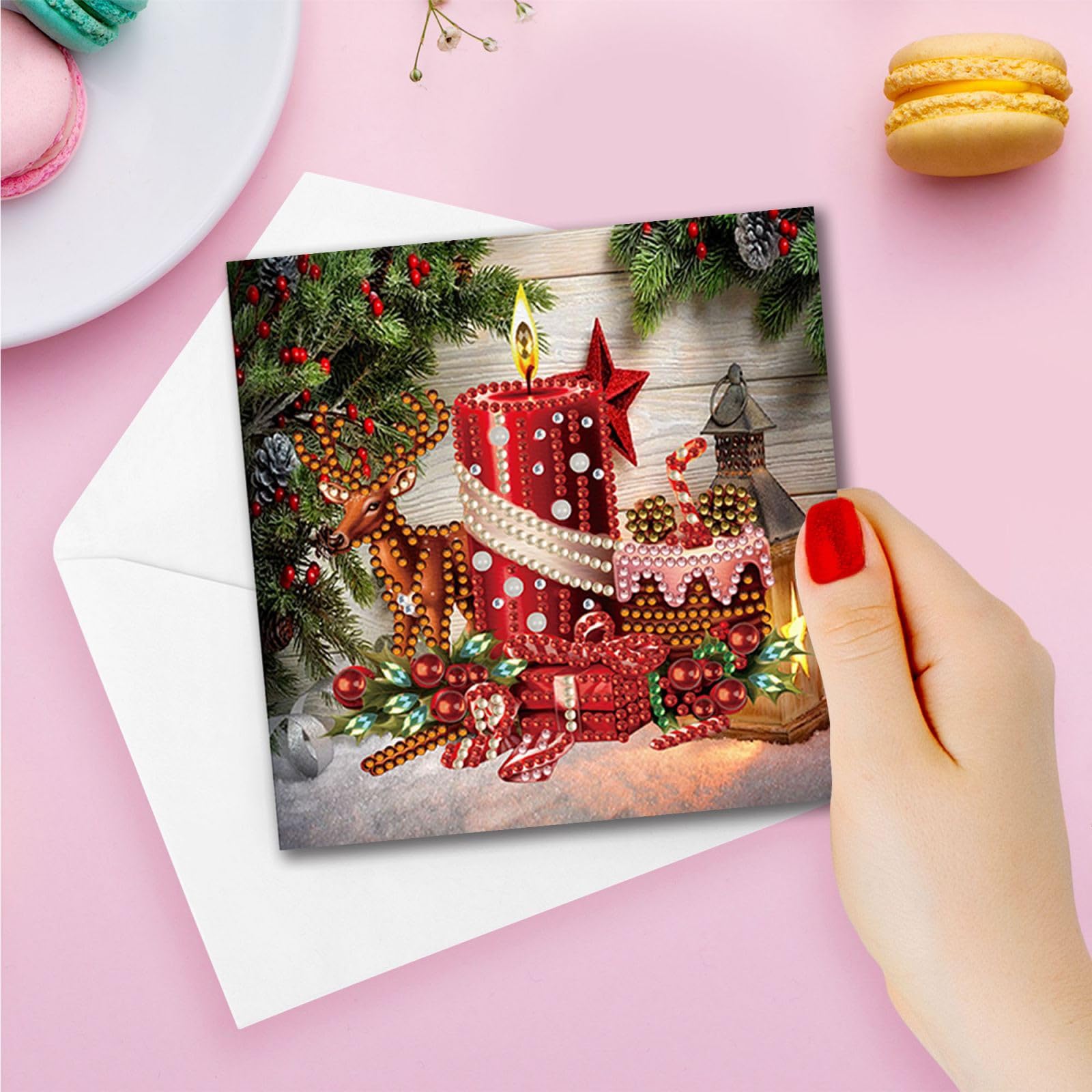 Kit DIY Cartes De Vœux Diamant Painting - 6 Cartes + Enveloppes + Strass + Outils - Pour Noël, Anniversaire, Cadeaux Personnalisés - 6