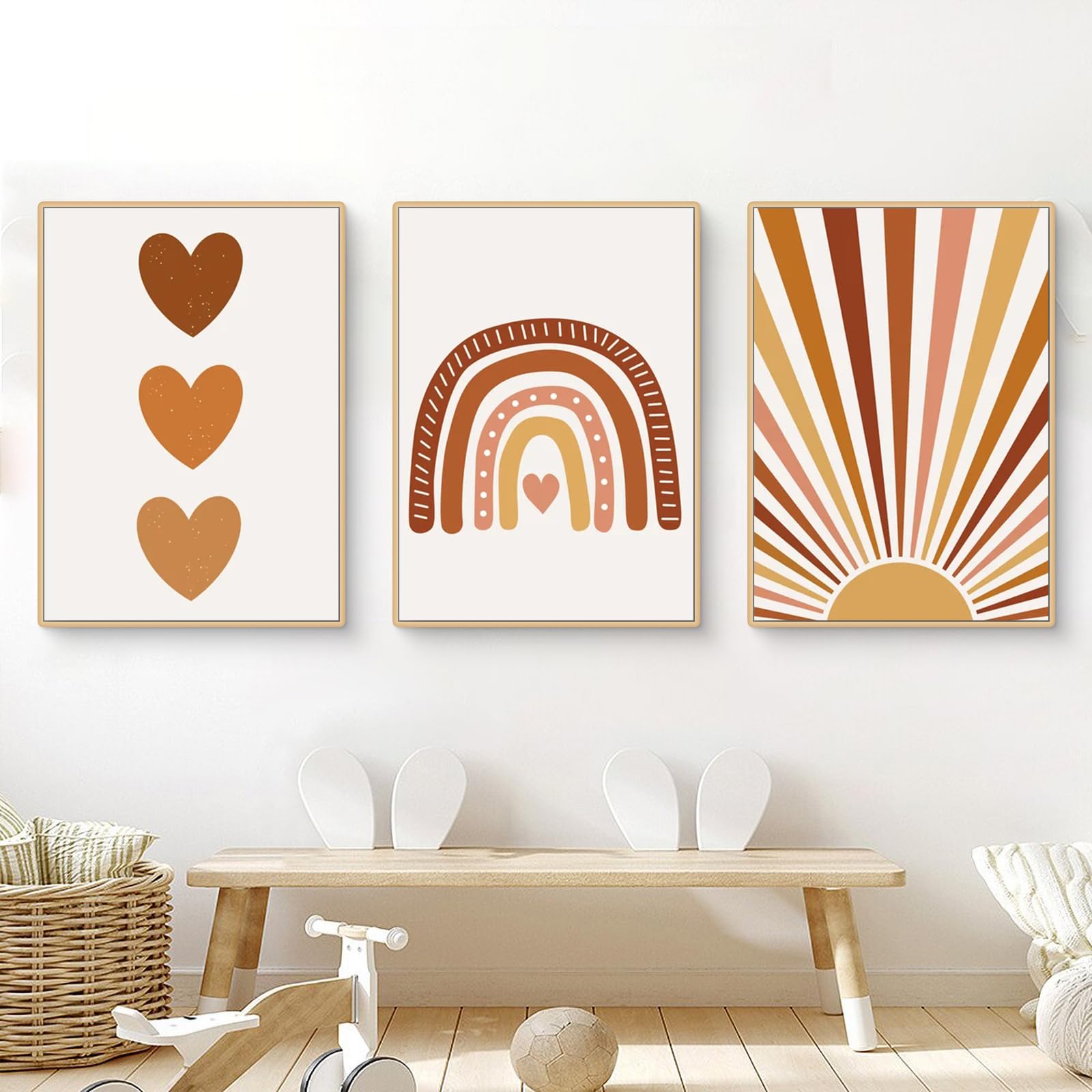 Herfair 3er Set Poster für Kinderzimmer Boho Deko Bilder Babyzimmer - Wandbilder Schlafzimmer Sonne Regenbogen Babyzimmer Wanddeko Mädchen Junge ohne Rahmen