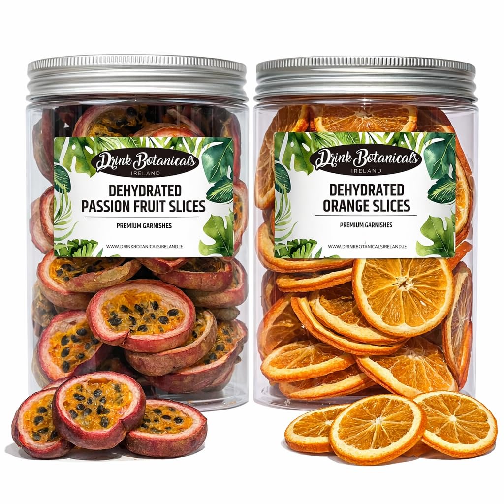 Dried Passion Fruit & Orange Slices Bundle, 100% Natural Dehydrated Fruit for Cocktails, Mocktails, Baking & Garnish, PET Jars, 245g Total