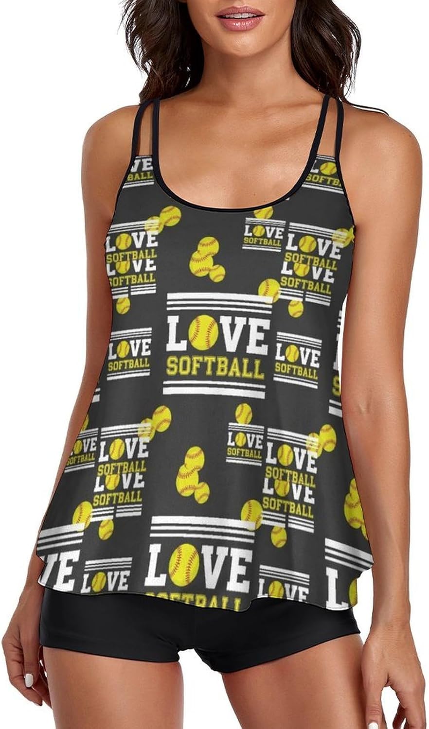 Women's Sporty Tankini Bathing Suits, 2 Piece Tummy Control Swimsuit for Beach and Pool Party