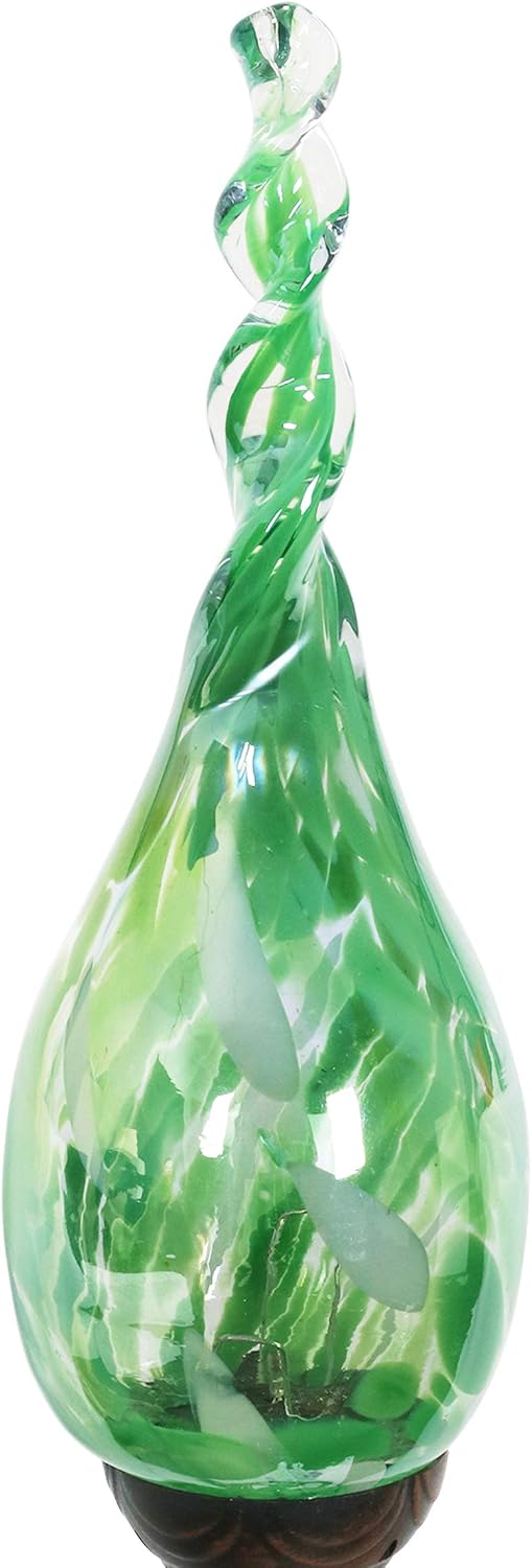 Exhart Garden Solar Lights, Decorative LED Flame Garden Stake, Hand Blown Glass and Metal Outdoor Decoration, Twist Green, 3 x 36 Inch