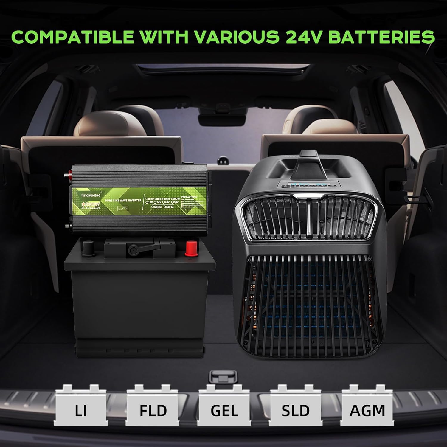 1500W Pure SINE Wave Inverter,24V DC to 110V AC Converter for Ry,Truck,Solar,Backup Power,Surge Power 3000W,with AC Sockets.