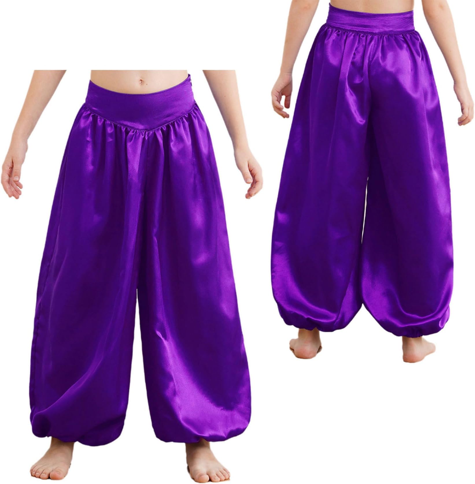 Jhaoyu Harem Pants for Girls Belly Dance Bottoms Halloween Party Tribal Arabic Trousers Satin Bloomers