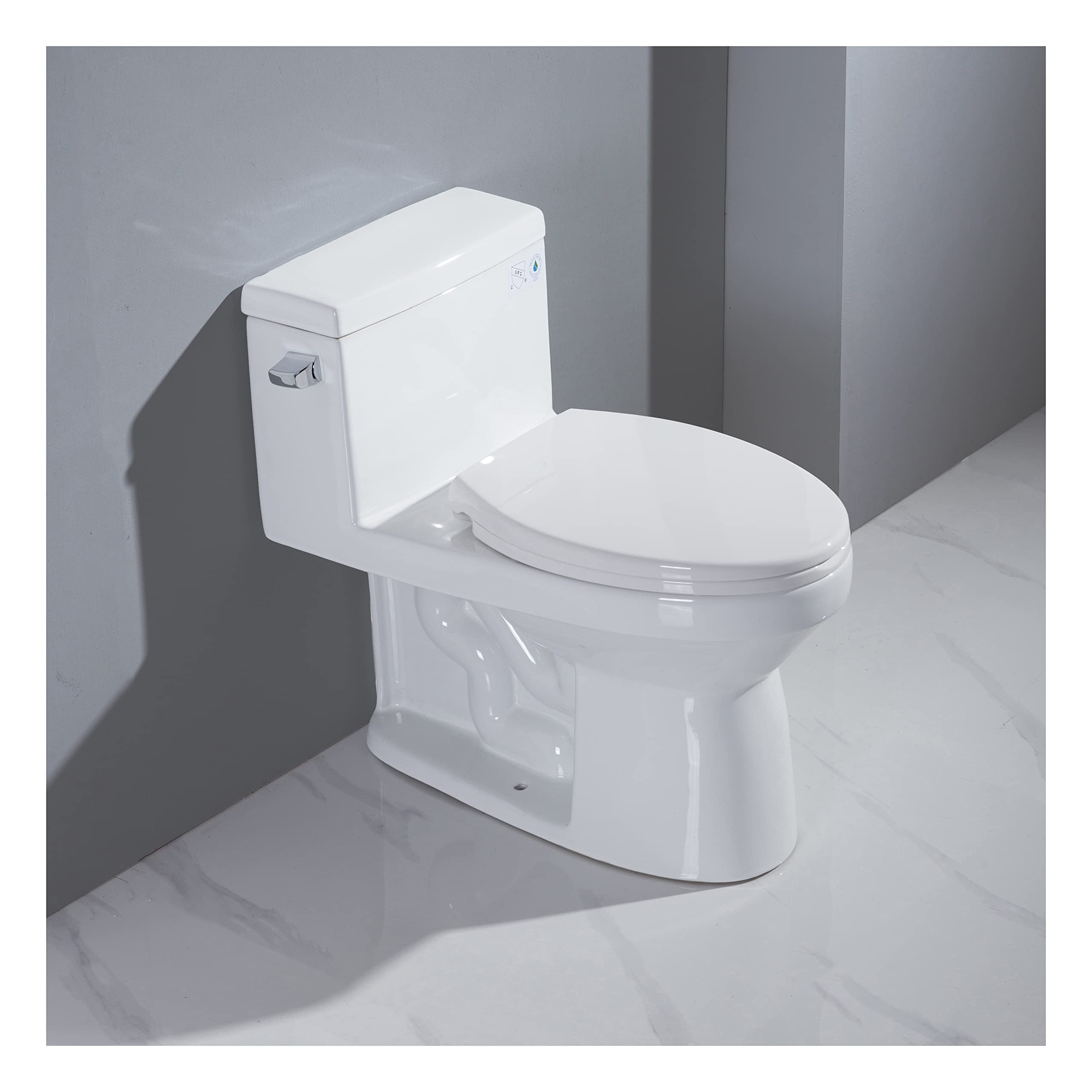 MEJE -T133 Elongated One Piece Toilet,Soft Close Seat Cover,Left Side Flush Handle,Ceramic,White Finish…