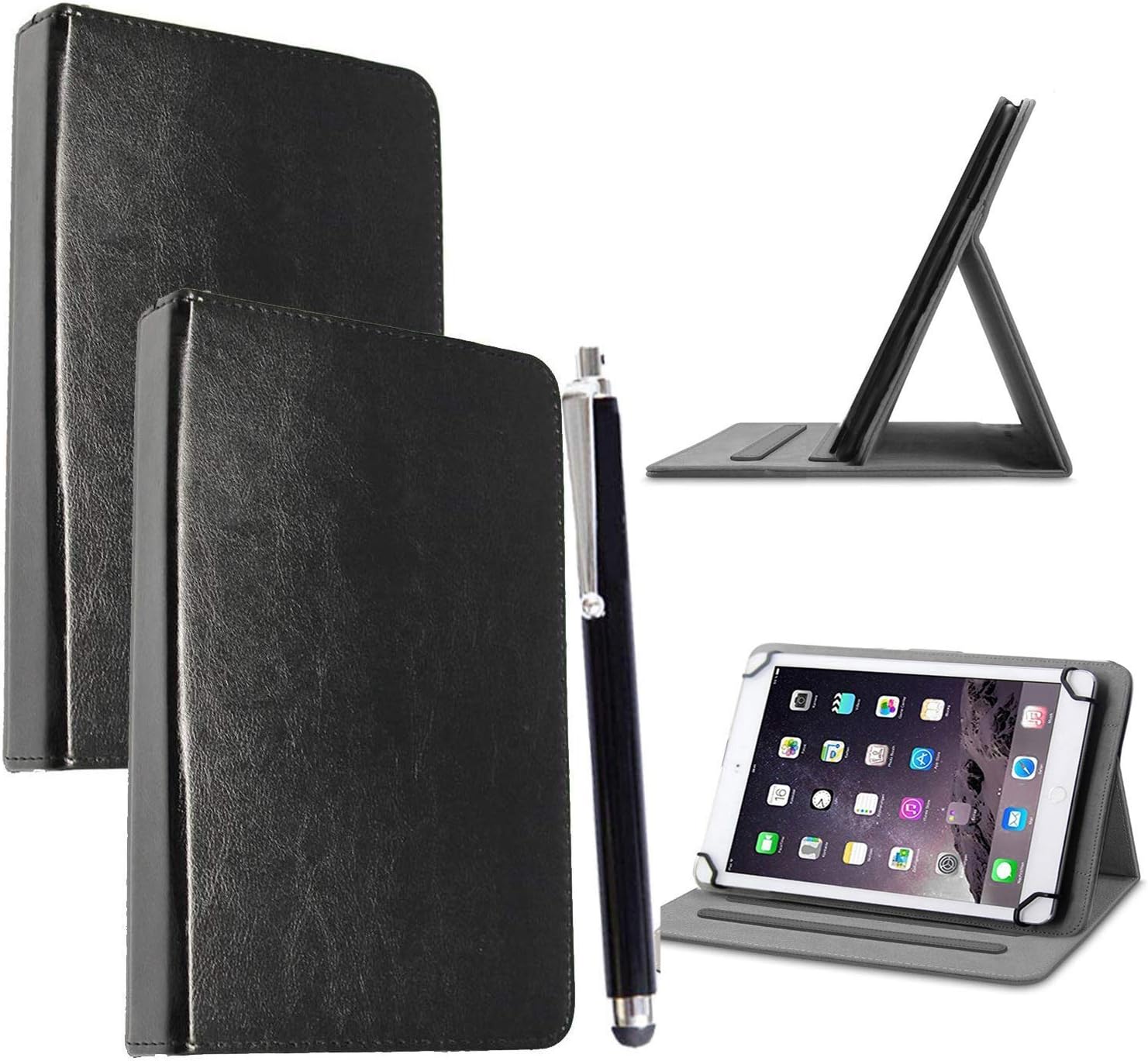 10inch Tablet Case Cover - Universal Leather Stand Case Folio Cover Magic Leather 360° Rotating Case Fits for ALL 10" Inch & 10.1" Inch Tablets + Stylus Pen (BLACK)