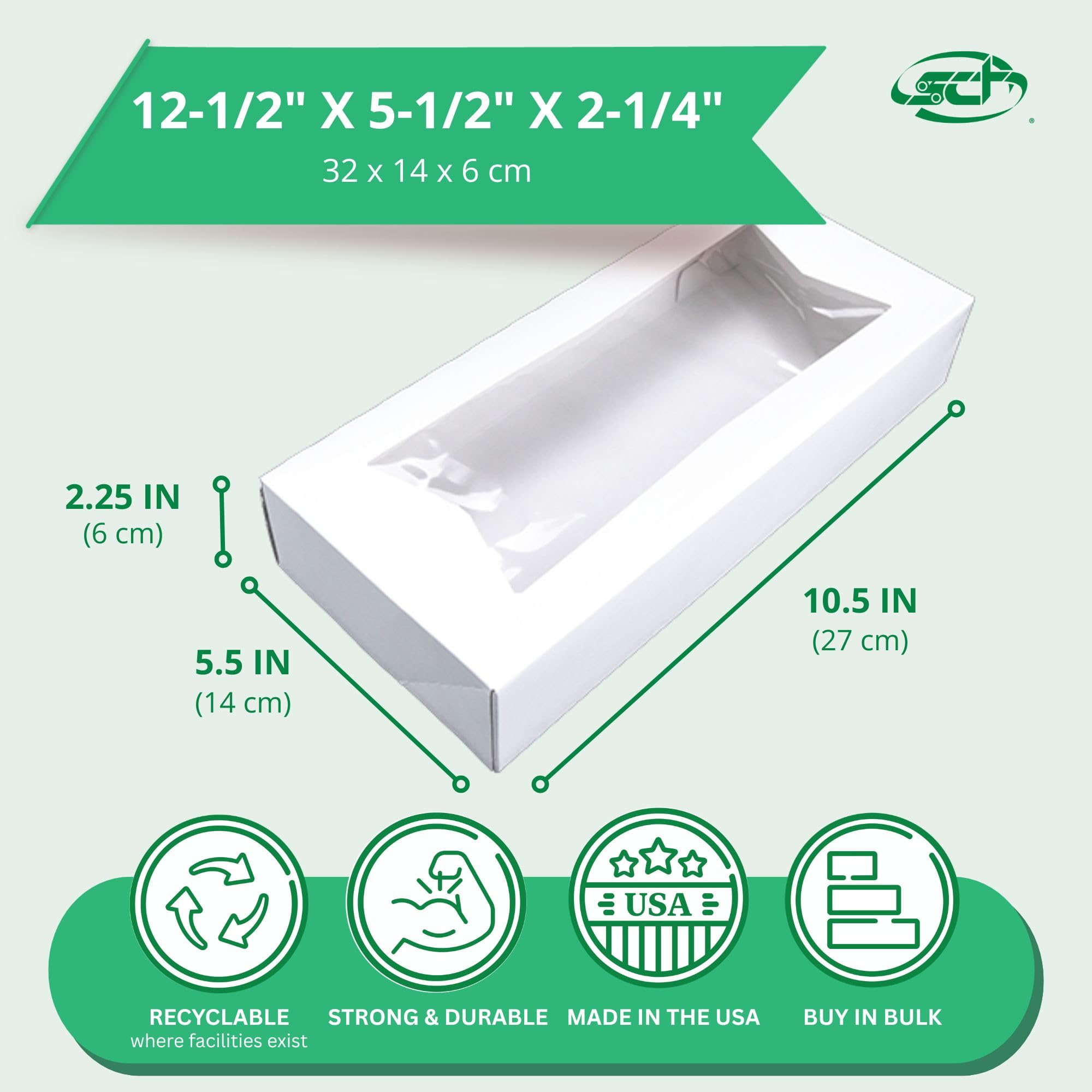 Sur de Champion bandeja 24243 cartón blanco ventana panadería Caja, 12 – 1/2 "Longitud x 5 – 1/2" x 2 – 1/4 "altura (funda de 200)