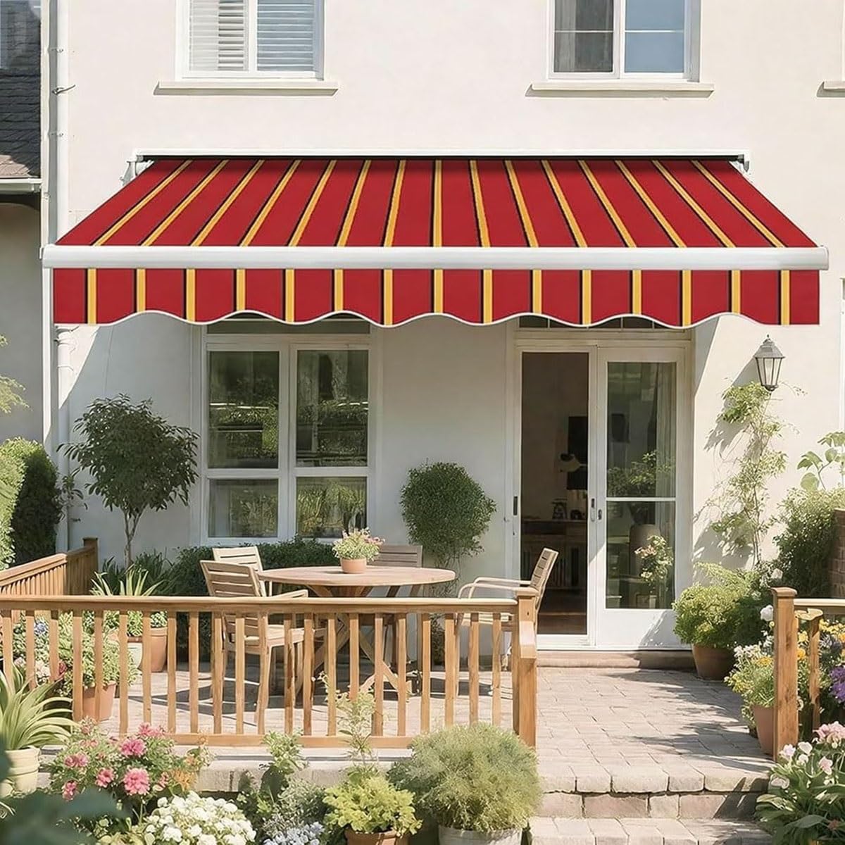 Toile de Store Banne Rétractable Manuel pour Terrasse et Jardin,Tissu de Protection Solaire Extérieure Anti-UV et Imperméable pour Balcon et Terrasse(360x300cm)
