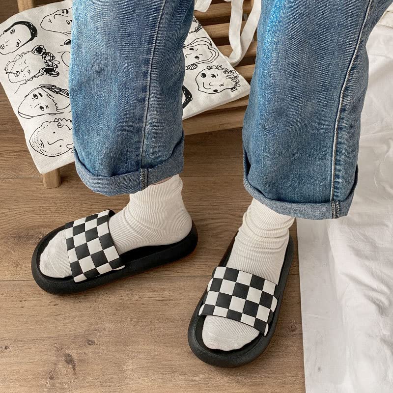 Women's Shower Sandal Checkerboard Summer Open Toe Slippers Cute Anti-Slip Bathroom Quick Drying Bath Slippers3