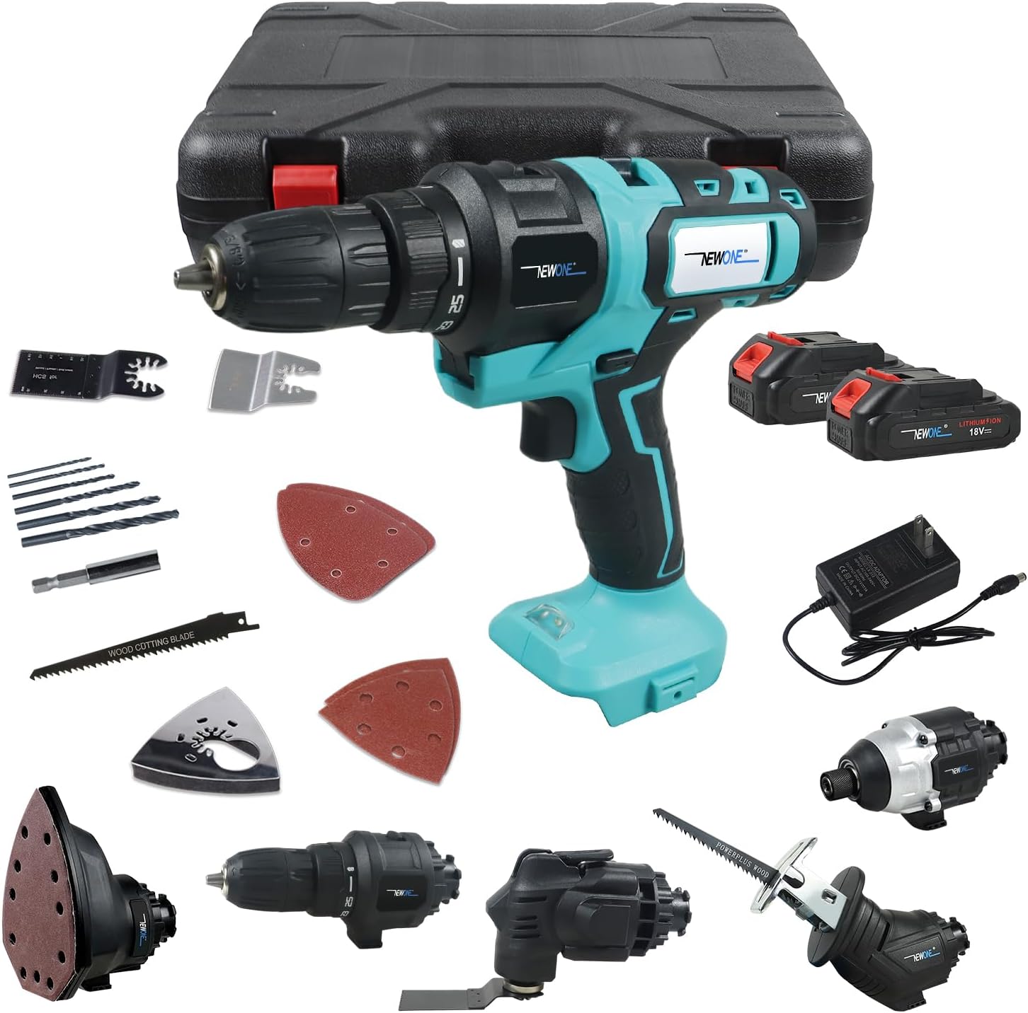 NEWONE 5-Tool Cordless Tool Combo Kit Compatible with Maki-ta 18V Battery,Tool Set with Drill, Reciprocating Saw, Driver, Oscillating Tool, Sander with Accessories, 2.0Ah Lithium Battery and Charger