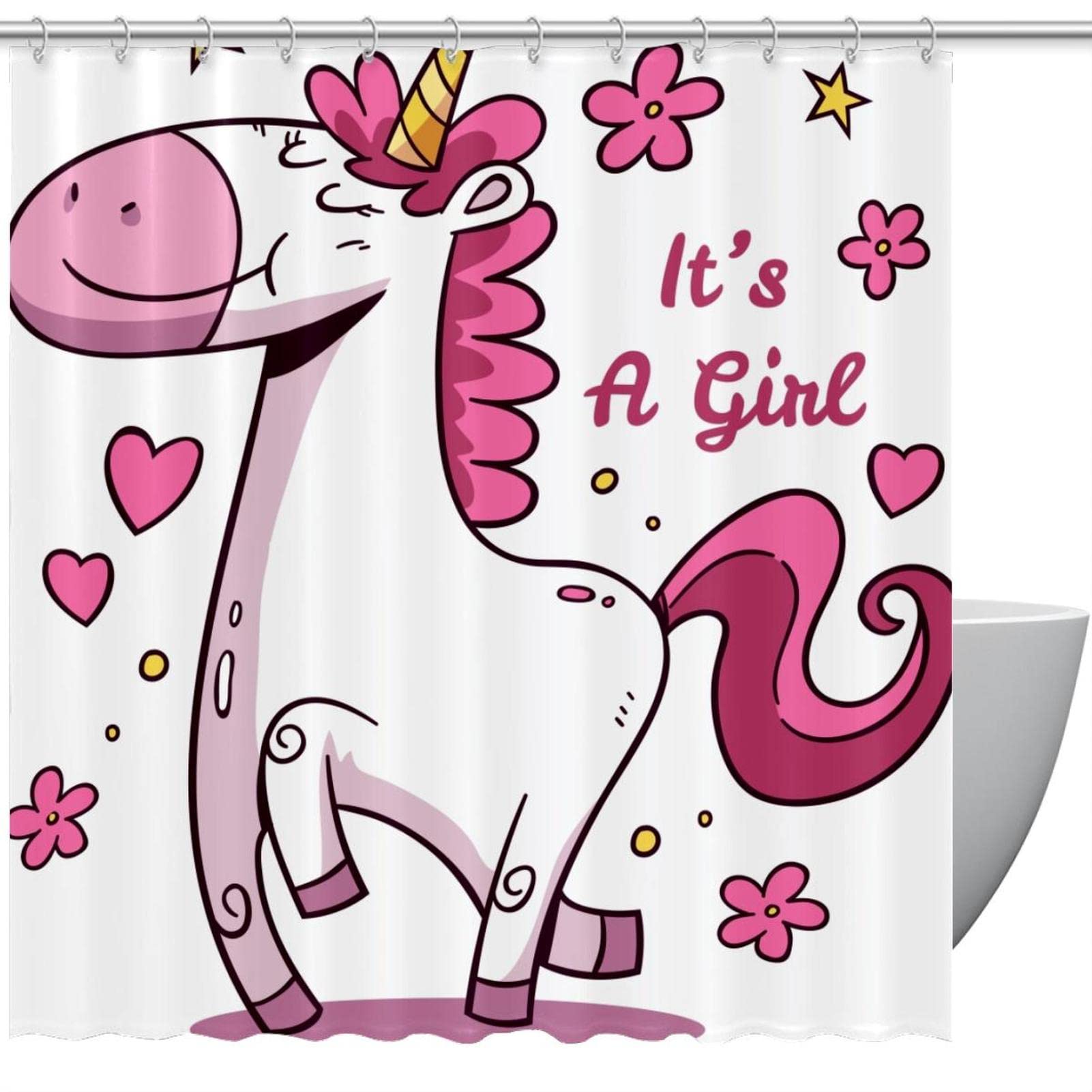 Rideau de douche imperméable licorne 183x183 cm anti éclaboussures