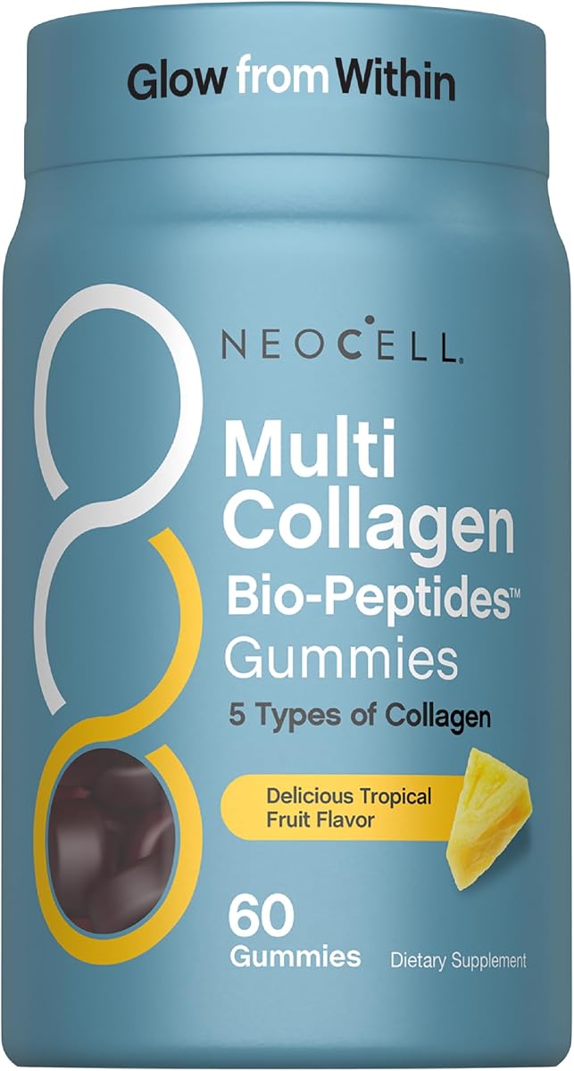 NeoCell Multi Collagen Bio-Peptides Gummies | 60 ct | Tropical Flavor | Type I, II, III, V, X | Advanced BioActive Formula