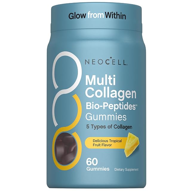 NeoCell Multi Collagen Bio-Peptides Gummies 60 ct Tropical Flavor Type I II III V X Advanced BioActive Formula