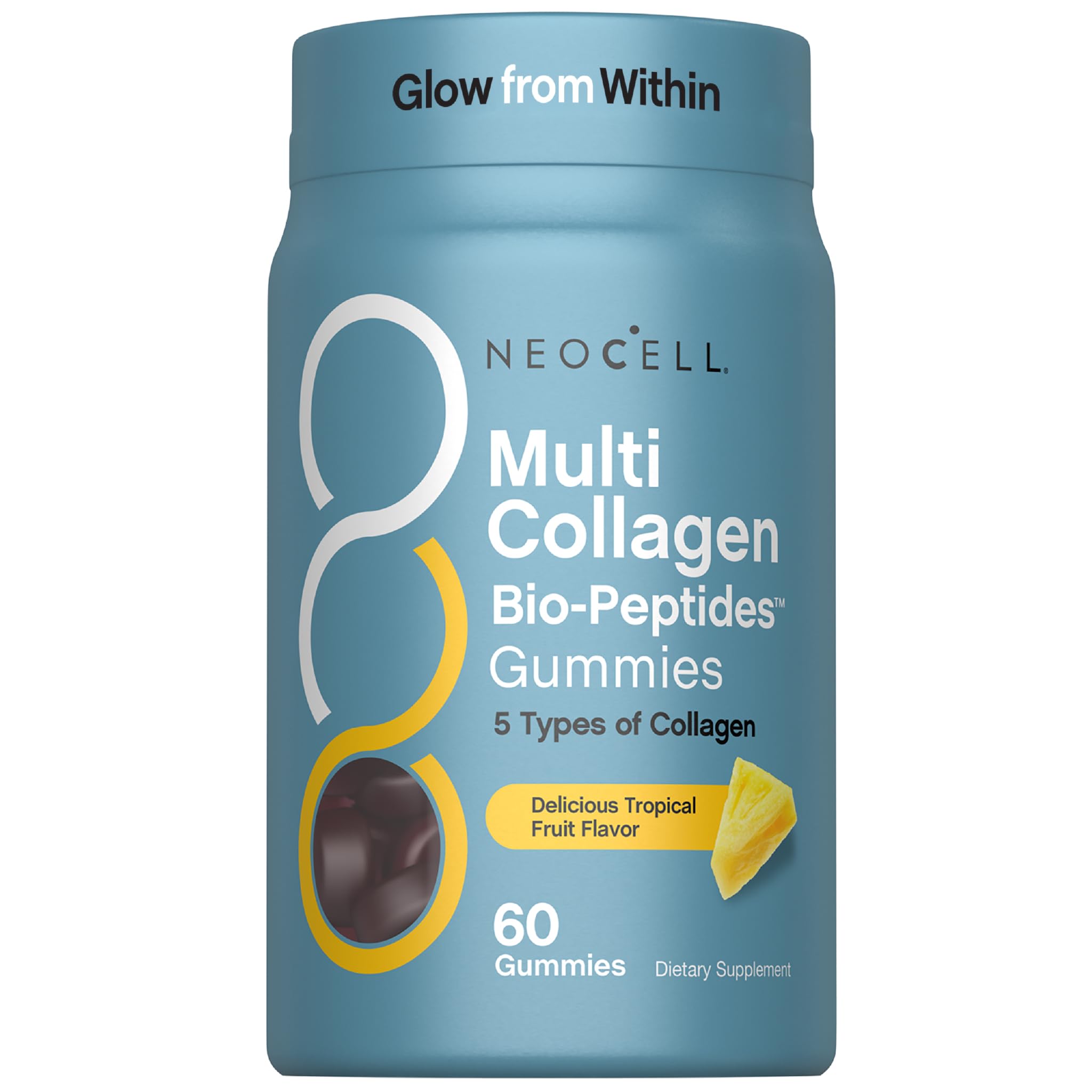 NeoCell Multi Collagen Bio-Peptides Gummies 60 ct Tropical Flavor Type I II III V X Advanced BioActive Formula