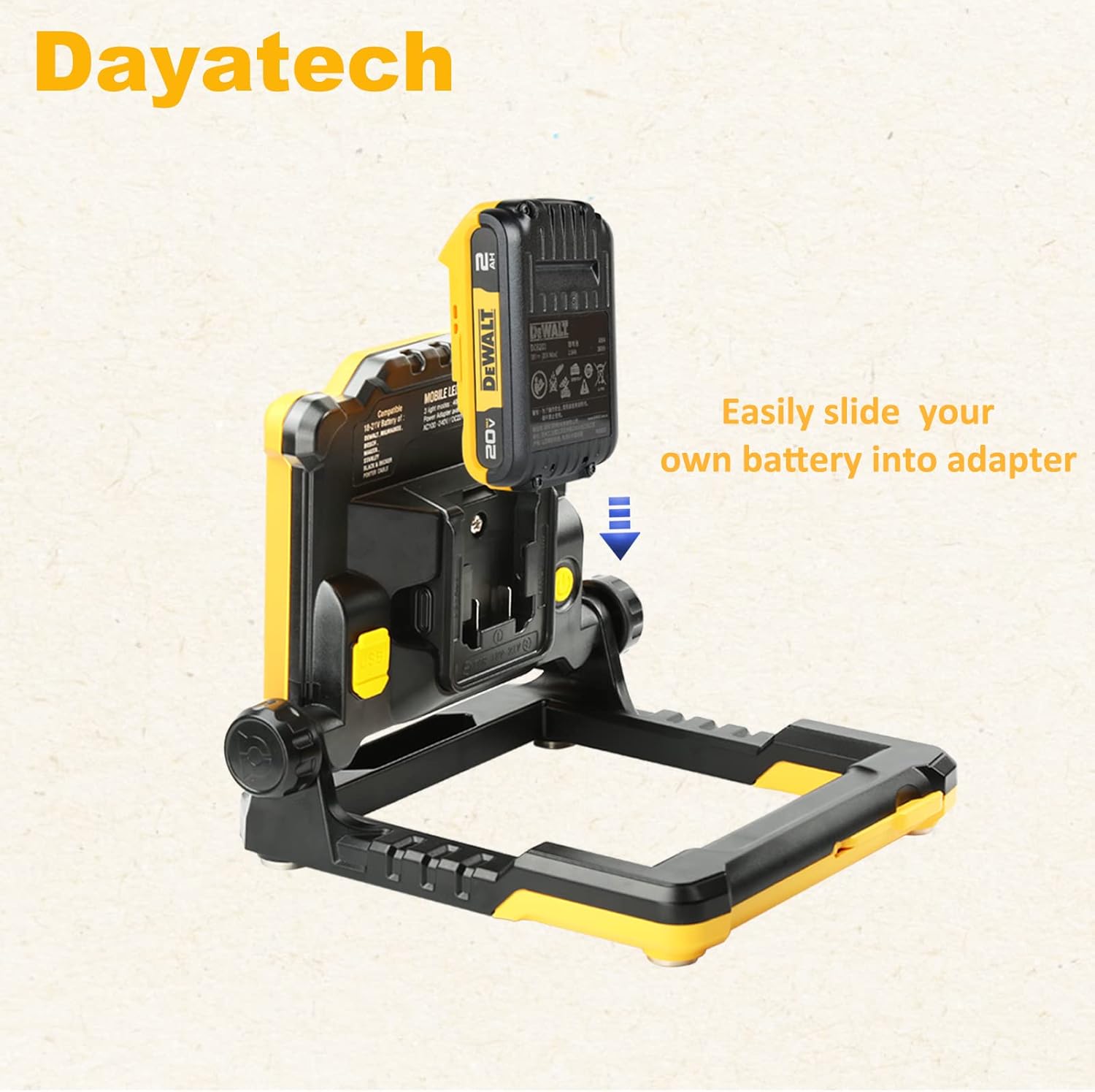 Cordless LED Work Light Compatible with Dewalt and Milwaukee 18-20V Battery Flickerless, 4000 LM 25 W Brightness Adjustable, Foldable Base with Magnets, (Light Only/Charger Not Included)