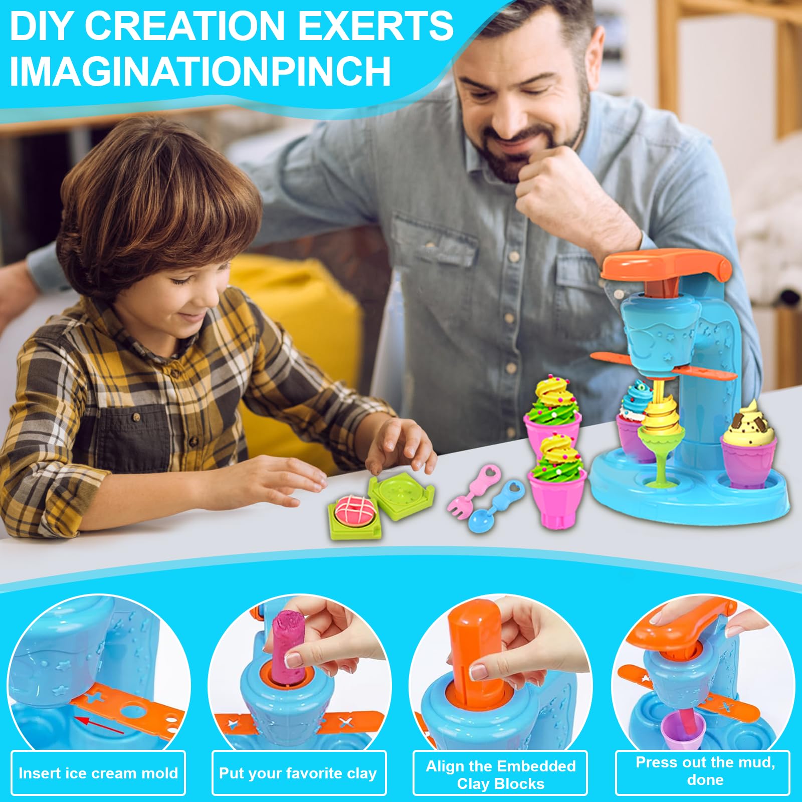 UCAMP 65 pièces Pâte À Modeler pour Enfants,Accessoires pour Créer des Hamburgers et des Pizza,Outils de Pâte À Modeler Créatif Accessoire avec 12 Pots de Pate a Modeler Cadeau de Jouet Enfan 2+ Ans