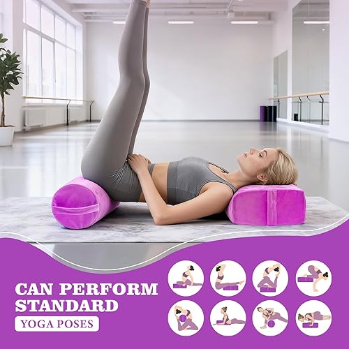 Miniatura 5 de Juego de 2 almohadas de yoga lavables, funda de terciopelo para meditación, con espuma de alta densidad y asa de transporte, cojines rectangulares y