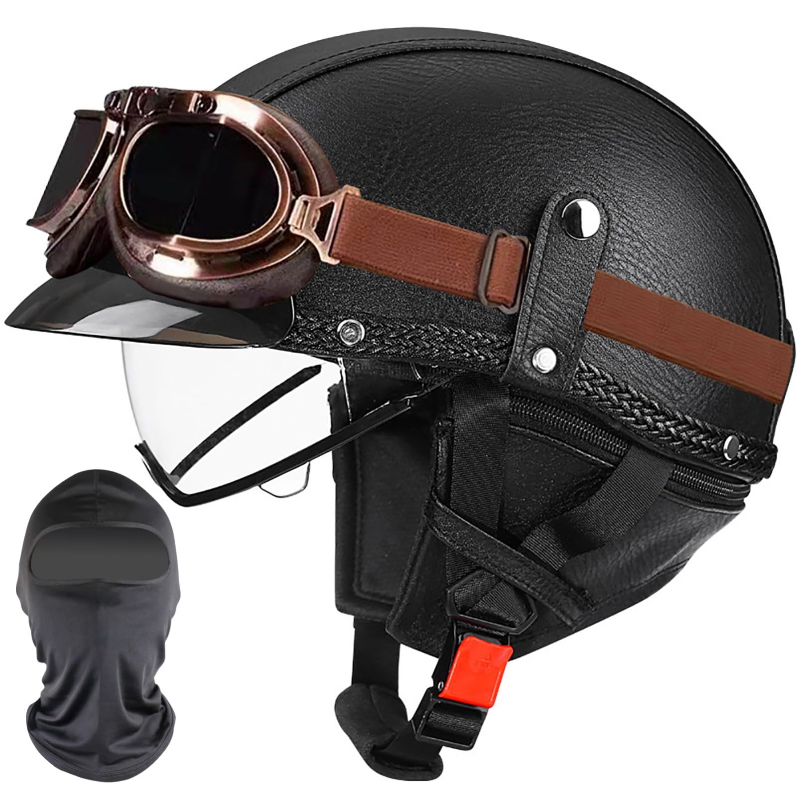 XYYYM Vintage Open Face Helmet Motorcycle Half Helmets, Motorbike Bike Cruiser Moped Scooter Jet Helmet, ECE Approved 57-64cm