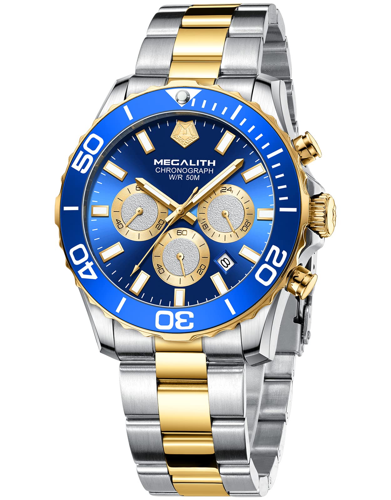 Megalith Mens Watches Waterproof 10atm Chronograph Solid Stainless