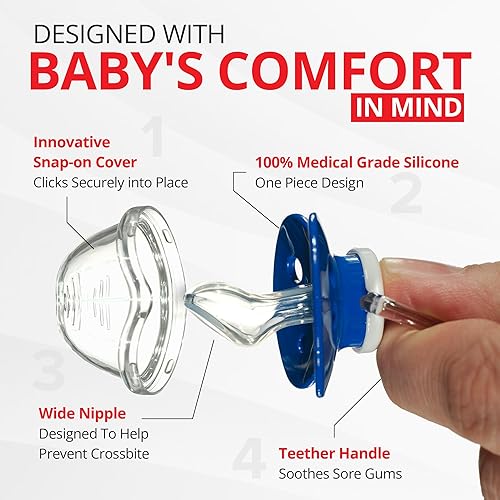 Miniatura 2 de Playtex Baby Binky - Chupete de ortodoncia con escudo Air Comfort, silicona de grado médico, azul y naranja, 2 unidades