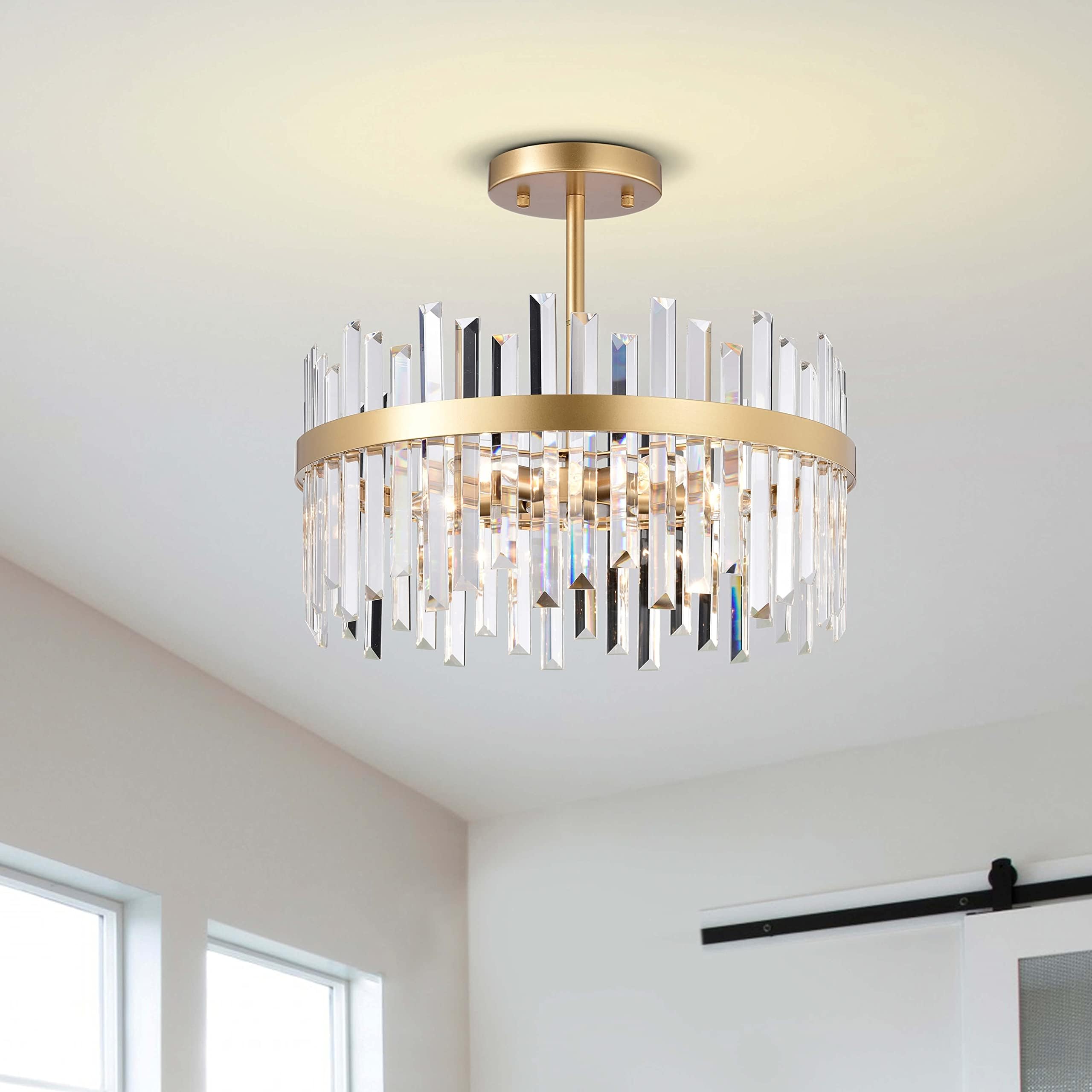 Casandra Glossy Brass 5-Light Drum Crystal Glass Flush Mount - 18.5 inches in Diameter x 16 inches H