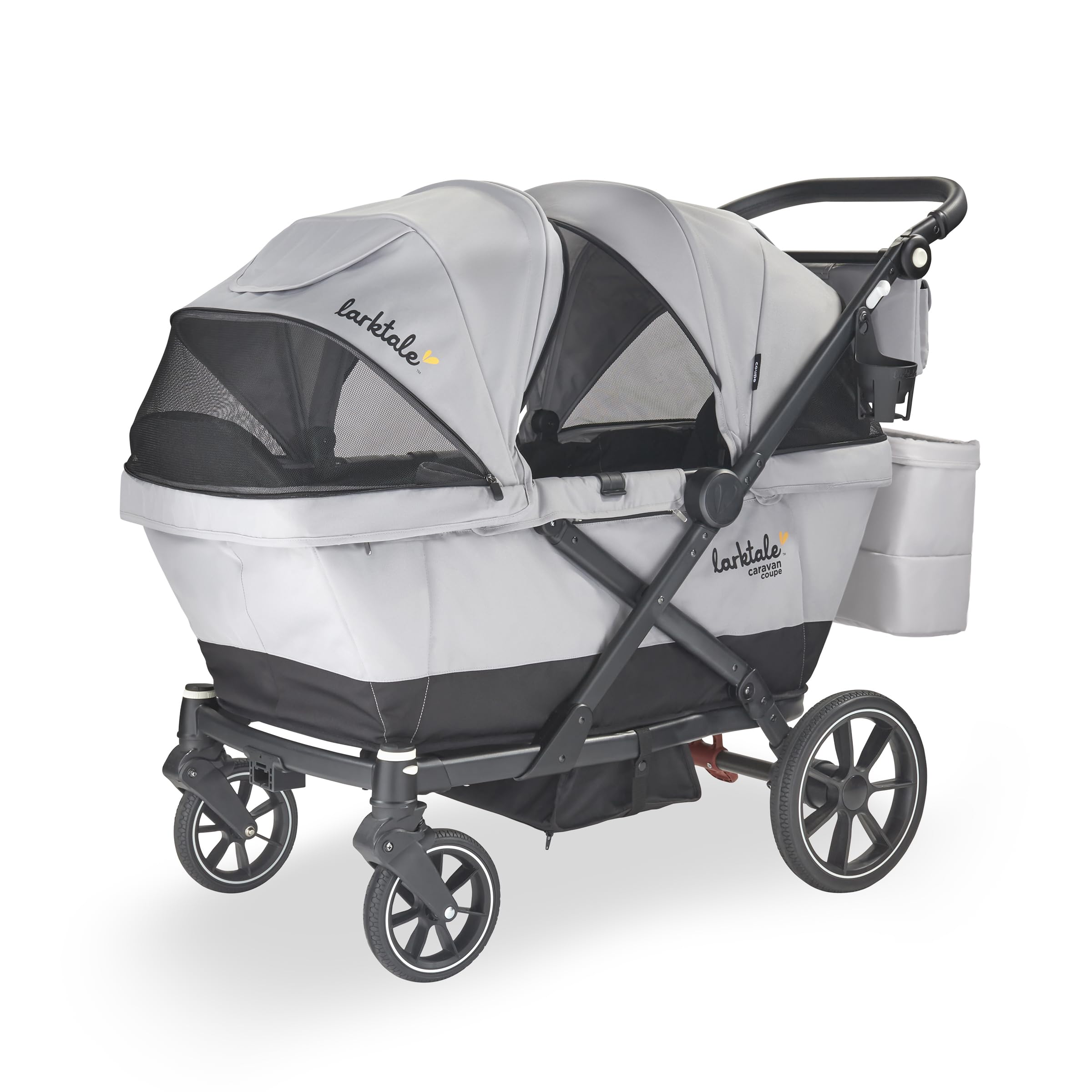 Larktale Compact Stroller Wagon with Reclining Seats for 2 Kids, Caravan Coupe V2, Gray/Black