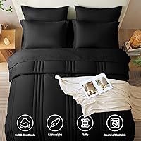 Vista 2 de CozyLux Queen Size Comforter Sets - 7 Piece Bed in a Bag Black Comforter Set with Sheets Queen Bed Set All Seasons, Soft Bedding Set with Down