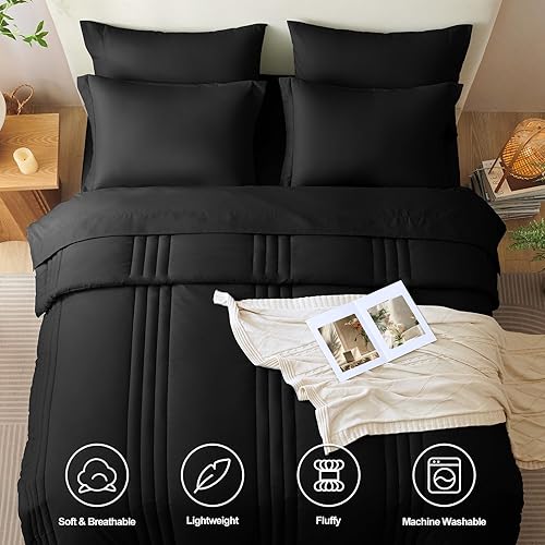 Miniatura 2 de CozyLux Queen Size Comforter Sets - 7 Piece Bed in a Bag Black Comforter Set with Sheets Queen Bed Set All Seasons, Soft Bedding Set with Down