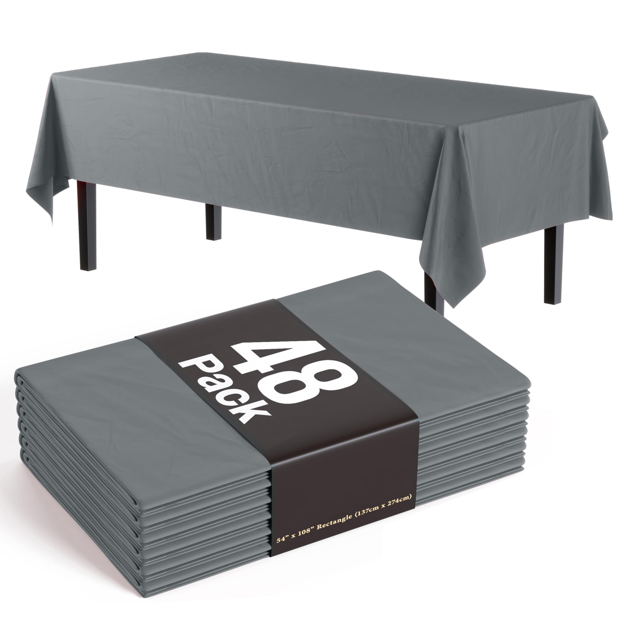 Exquisite The Case - Manteles redondos plateados a granel, paquete de 48 manteles desechables de plástico plateado de 84 pulgadas, manteles de plástico para fiestas desechables