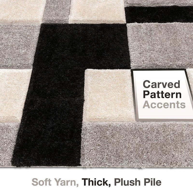 Image of RUG ERA Shaggy Carpet for Living Room 4X6 FEET Fluffy Rug for Bedroom Floor Modern Non-Slip Floor Mat & Galicha for Home Decor | Cozy Area Carpet (Grey-Black)