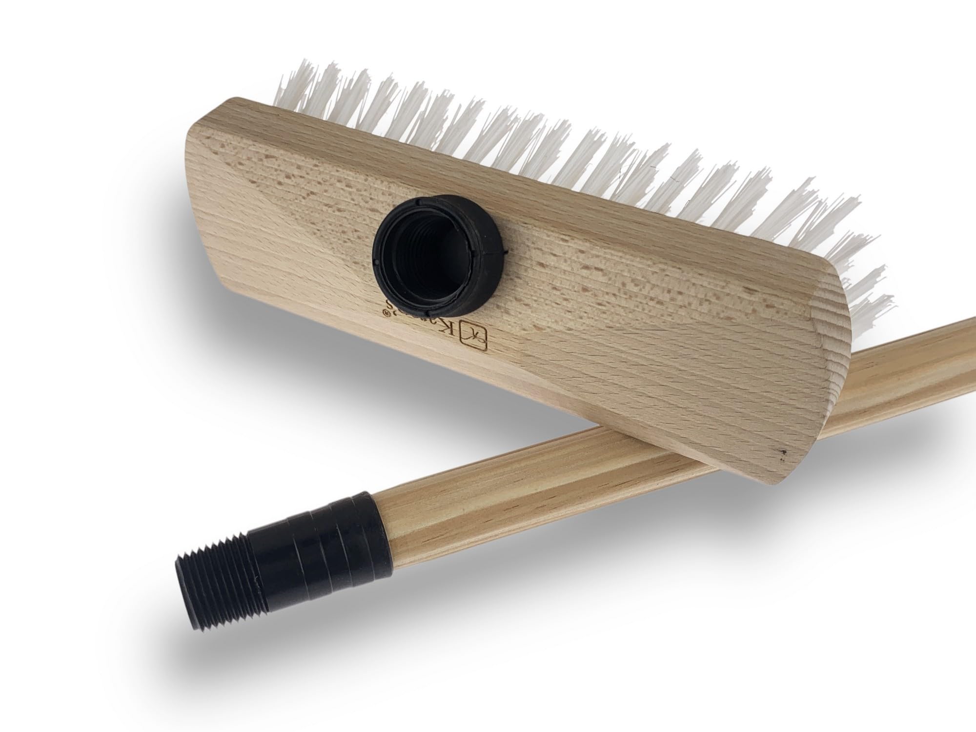 Balai Brosse Lave-Pont Nylon Blanc Haute qualité | Manche Bois 1,25 m | Monture Bois | pour Laver récurer ponts terrasses carrelages sols Tapis | Gamme KAROP'S | Kibros VC126110M