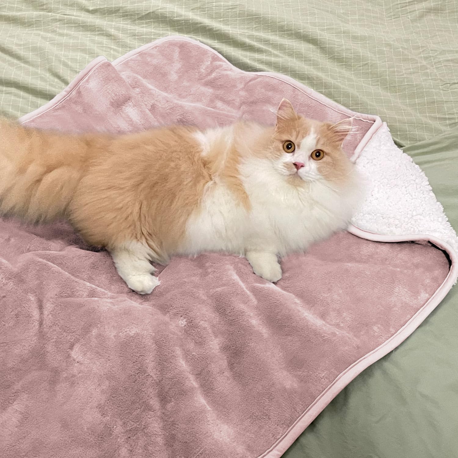 Yaning Waterproof Blanket for Bed Couch Sofa Soft Liquid Pee Proof Pet Blanket for Dog Puppy Cat Reversible Sherpa Fleece Blanket for Furniture Protector (Dusty Pink - Image 2