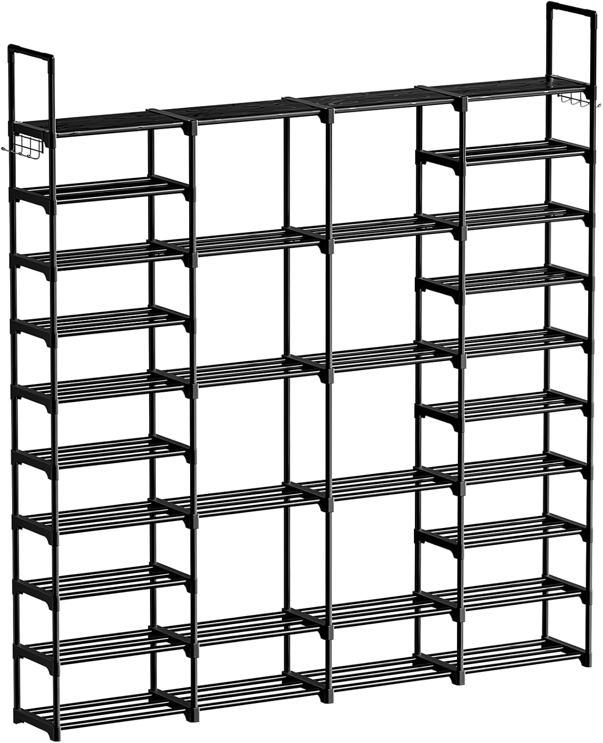WOWLIVE 4 Row 10 Tiers Extra Large Shoe Rack Big Tall Metal Shoe Shelf, Heavy Duty Organizer for Closet Entryway, Boot Rack Storage Stackable Stand for Garage Black