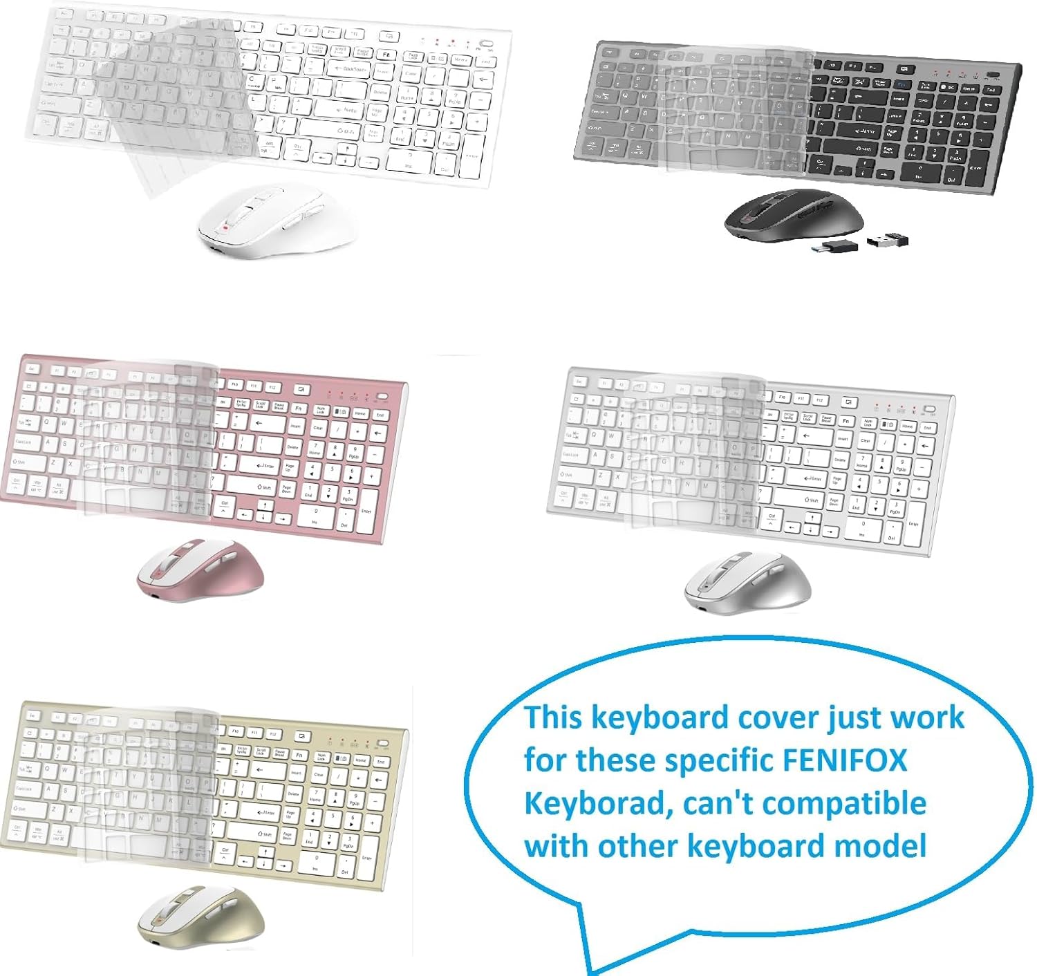 FENIFOX Rechargeable Wireless Keyboard and Mouse + 3-Pack Replacement Skin Combo