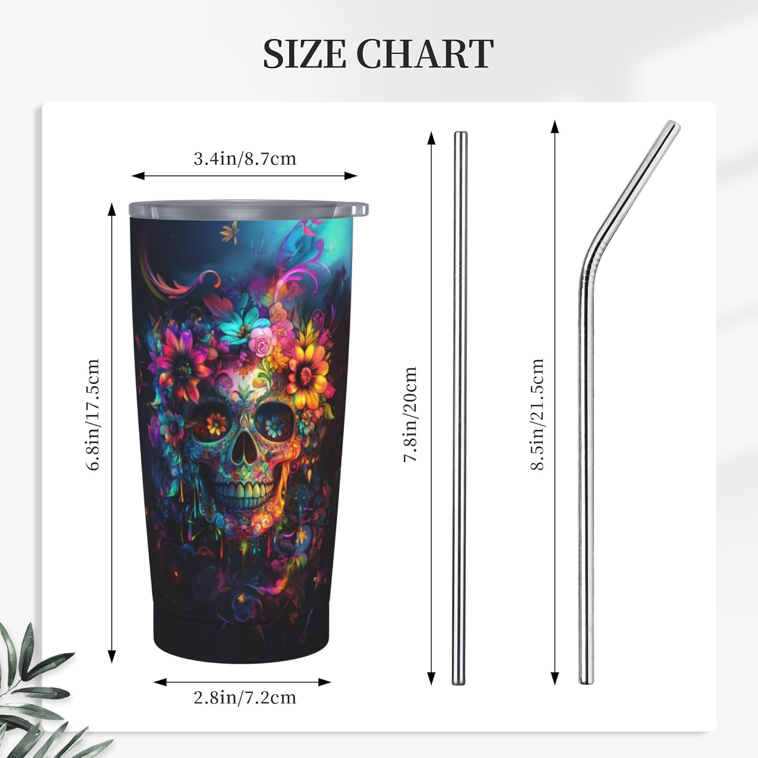 Skull Tumbler with Lid and Straw 20oz Coffee Tumblers Leakproof Stainless Steel Travel Mug Vacuum Insulated Cup for Iced and Hot - Image 2