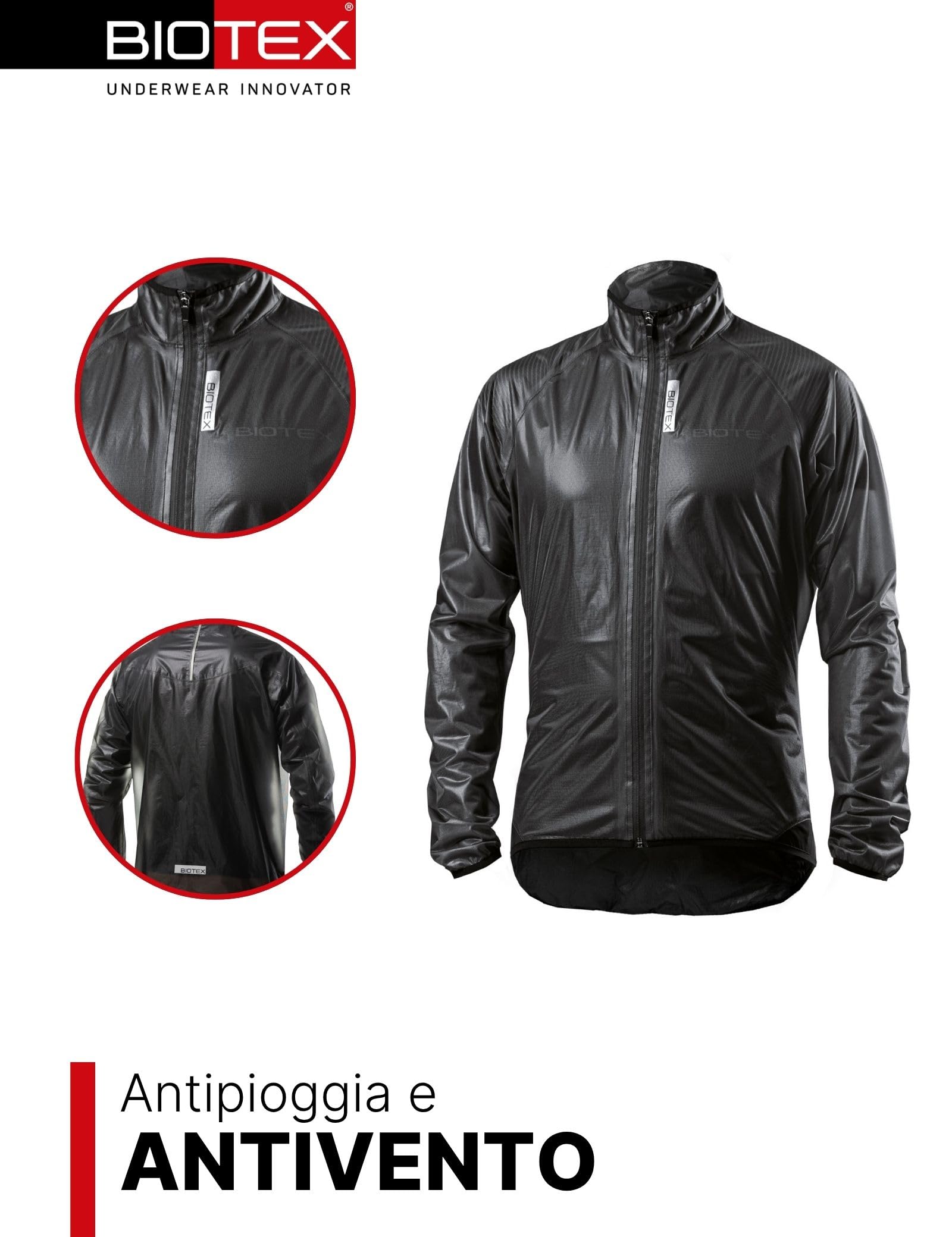BIOTEX Giacca Rain Unisex Antivento e Impermeabile, Leggera e Traspirante, per Outdoor e Ciclismo