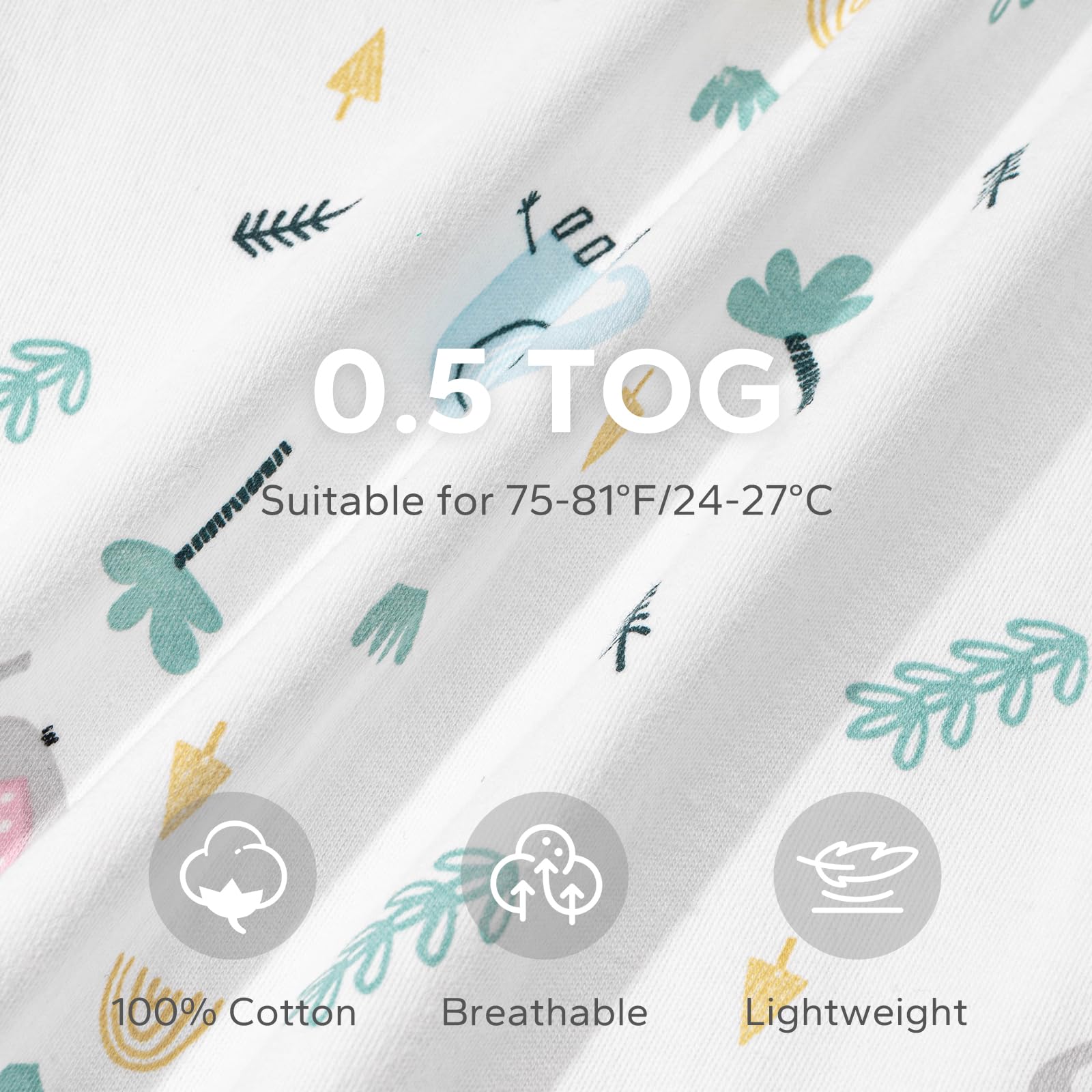 LILBESTIE Baby Sleep Bag 1.0 TOG, 100% Cotton Summer Baby Sleeping Bag 0-6 Months, 2 Pack Baby Wearable Blanket, Elephants & Stars - Image 2