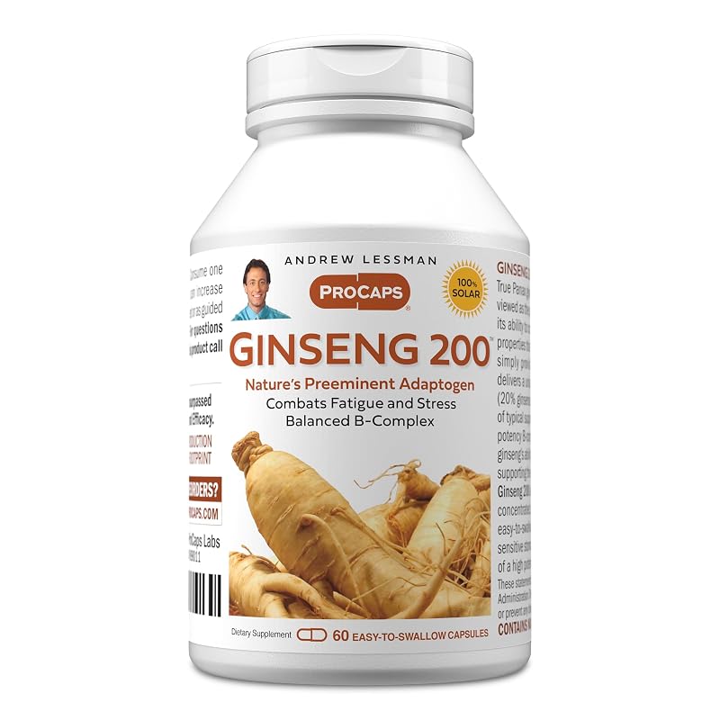 ANDREW LESSMAN Suplemento de Ginseng Panax 200 mg, 60 cápsulas