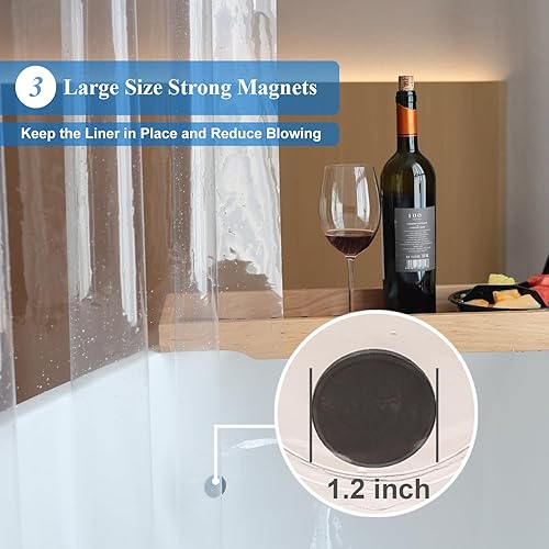 Vista 4 de Forro de cortina de ducha extra ancho de 108 x 72 pulgadas, forro de ducha de vinilo transparente resistente al agua para baño y bañera, 18 ganchos
