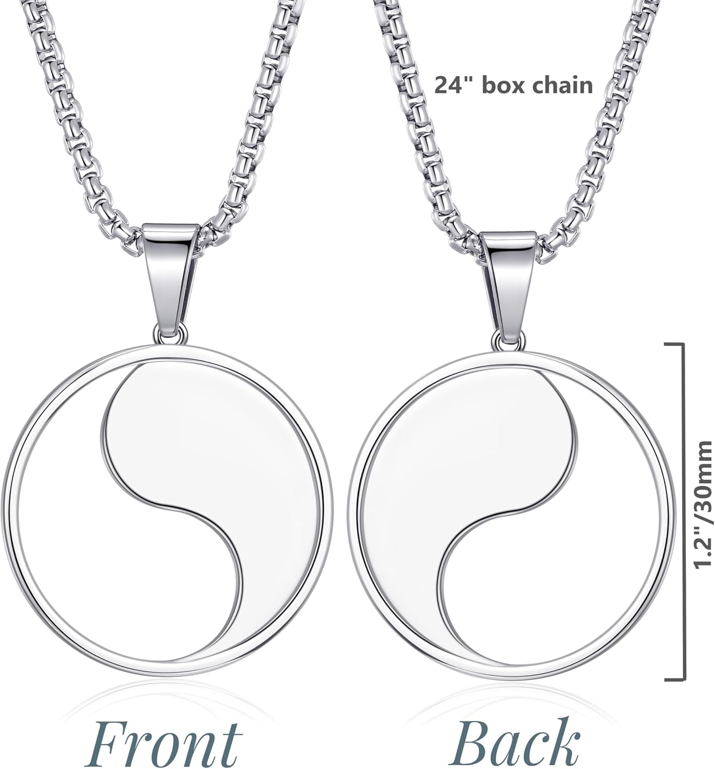 Men's Yin Yang Pendant Necklace with 24 Inch Stainless Steel Chain Taoist Symbol Amulet Balance Jewelry for Men - Image 3