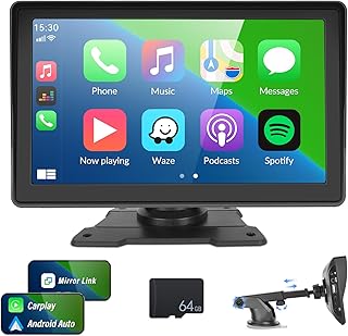 UNITOPSCI 7 Inch Portable Car Stereo Wireless Apple CarPlay Android Auto Voice Control Bluetooth Car Radio HD CarPlay Touch Screen Support Mirror Link GPS/FM/USB Backup Camera Input + 64G SD Card