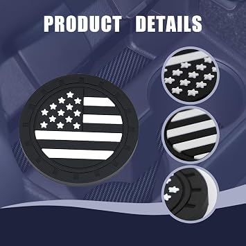 4 PCS American Flag Car Cup Holder Coaster for Car Accessories, Black