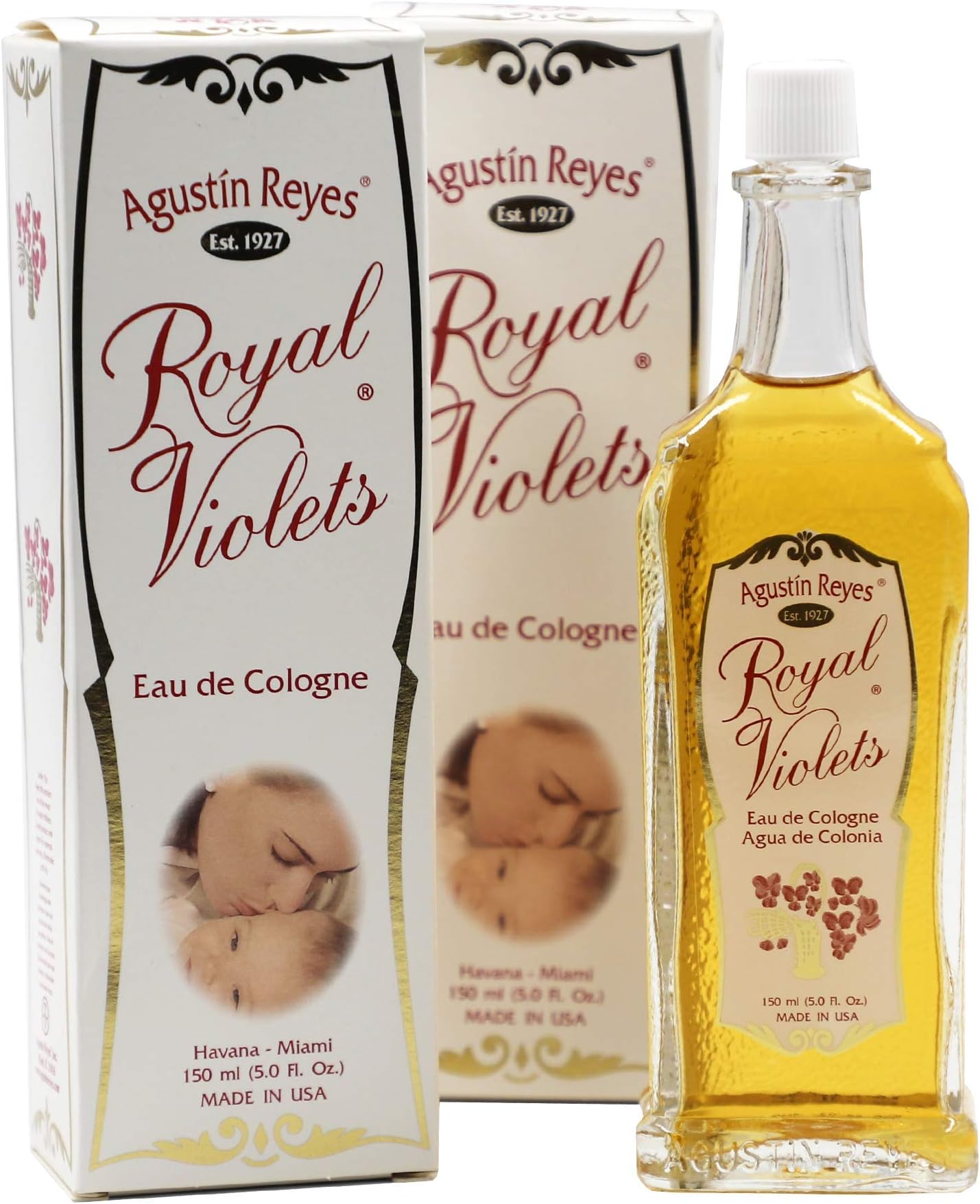 Royal Violets Eau de Cologne Gently and Refreshing for Baby Skin, Relaxing Aroma, 2-Pack of 5.0 FL Oz, 2 Glass Bottles