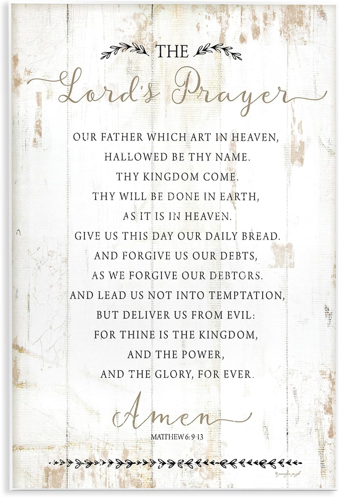 Stupell Industries The Lords Prayer Our Father Rustic Distressed White Wood Look Wall Plaque, 10 x 15, Design by Artist Jennifer Pugh