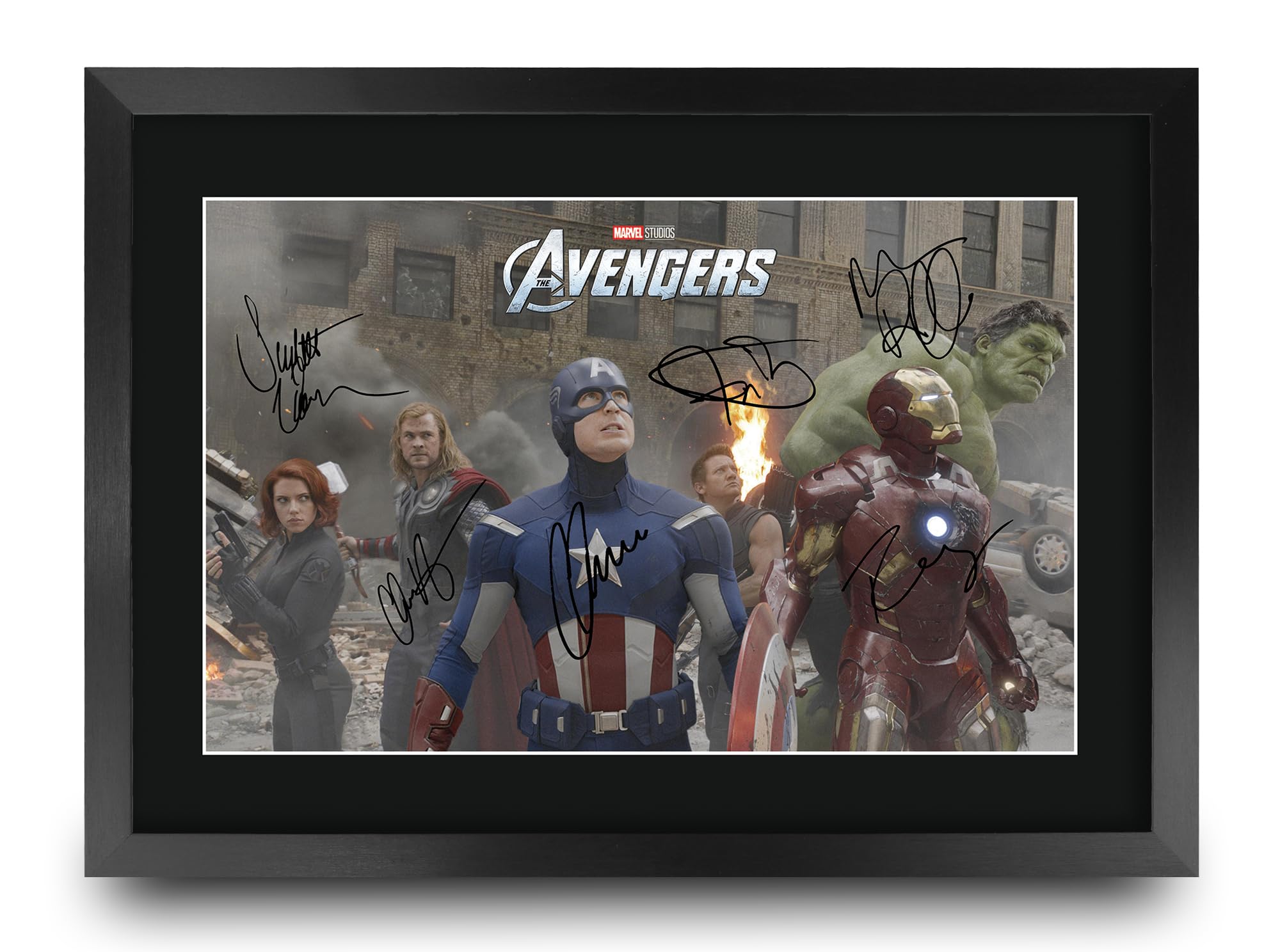 HWC Trading The Avengers 1 Scene 1 Gifts Printed Signed Autograph Picture for Movie Memorabilia Fans - A3 Framed
