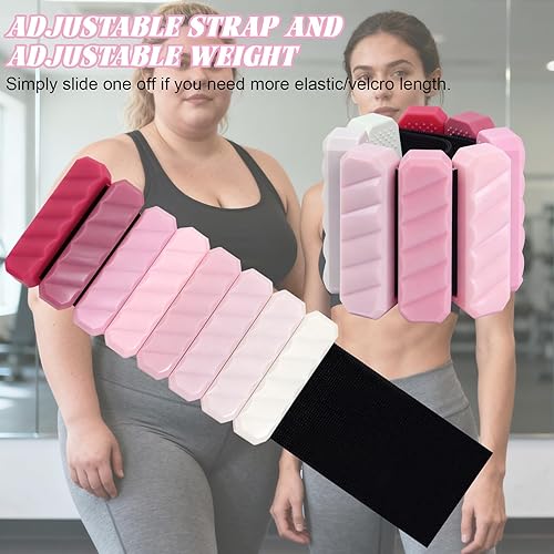 Vista 8 de Juego de 2 bandas de resistencia para tobillo para mujer, pesas ajustables para muñeca, brazo y pierna, juego de 2 (1 libra cada una), bandas