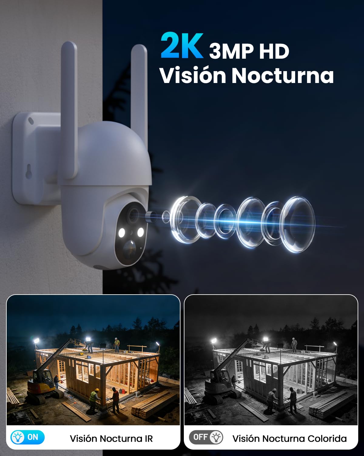 SEHMUA 4G LTE Cámara Solar Vigilancia Exterior con Tarjeta SIM, 2K HD Cámara de vigilancia sin WiFi PTZ, Visión Nocturna a Color y Detección PIR Humana, Audio Bidireccional