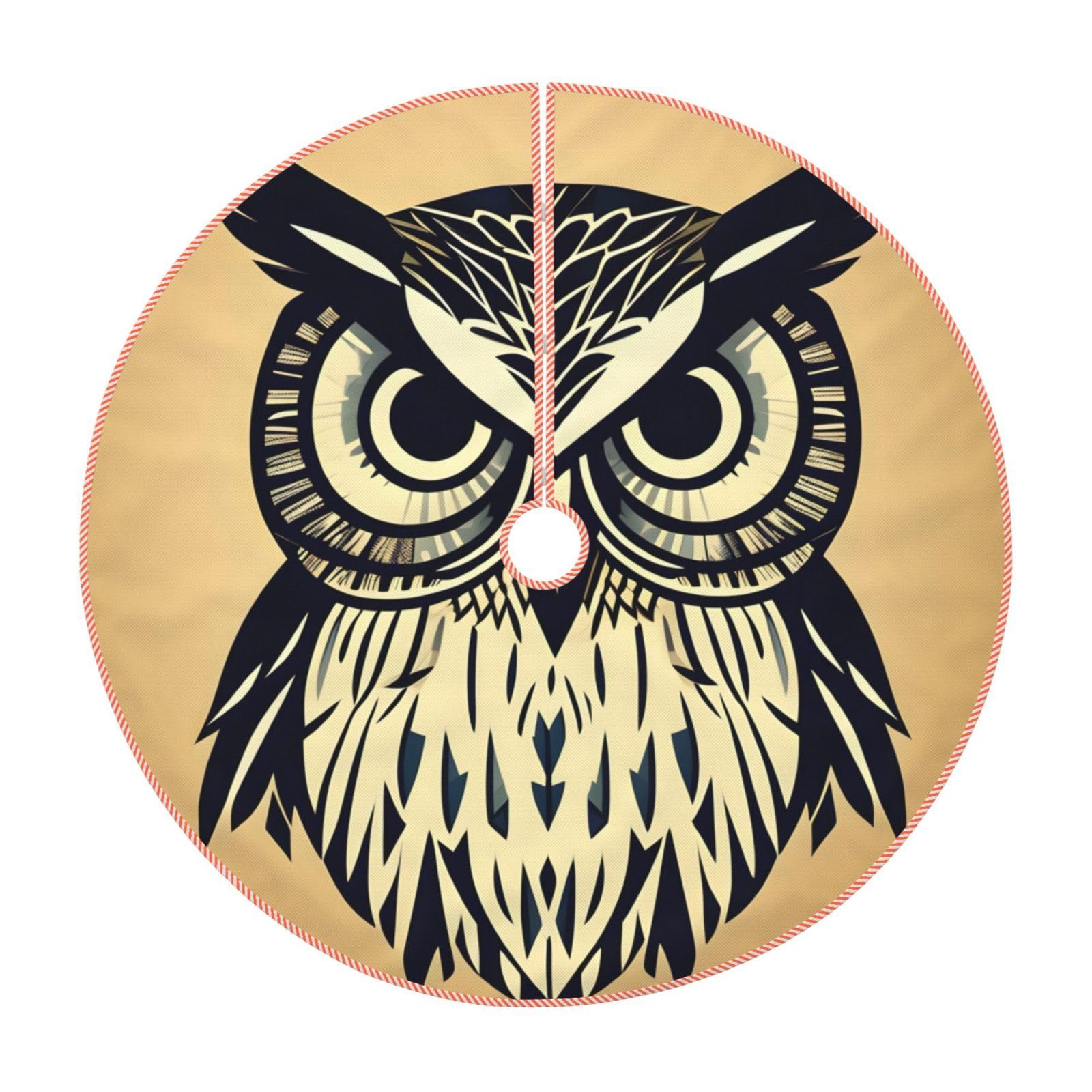 Jupe de sapin de Noël en toile épaisse rustique avec motif hibou qualitatif